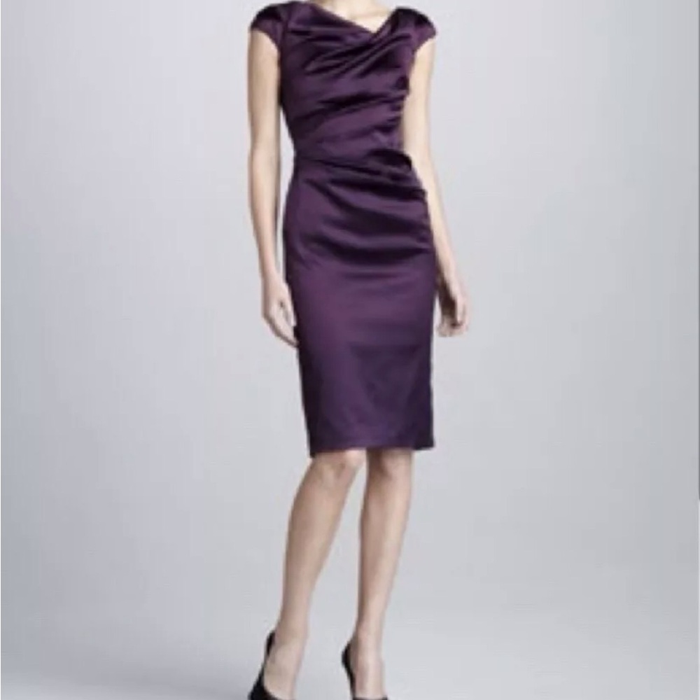 Talbot Runhof satin cocktail dress.